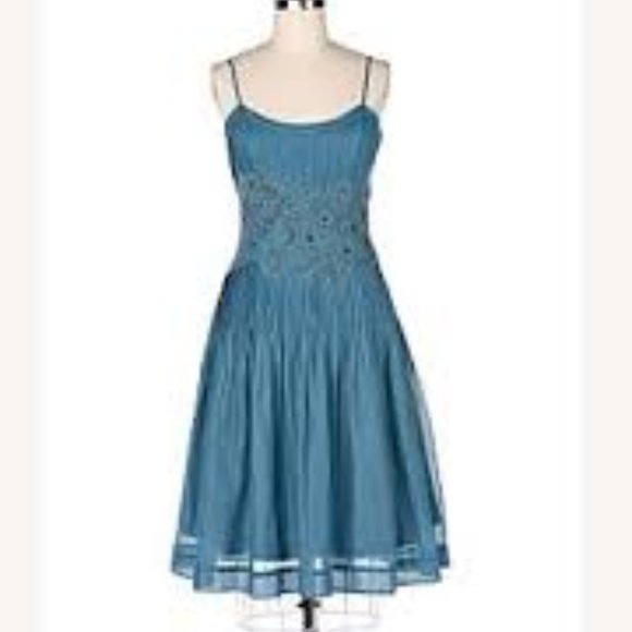 Anthropologie Dresses & Skirts - Anthro Odille Chalet beaded blue dress 8